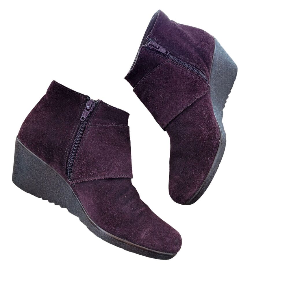 Munro Drew Wedge‎ Heel Ankle Boots Womens Size 6 Dark Purple Suede 2.25" Heel - Picture 6 of 9